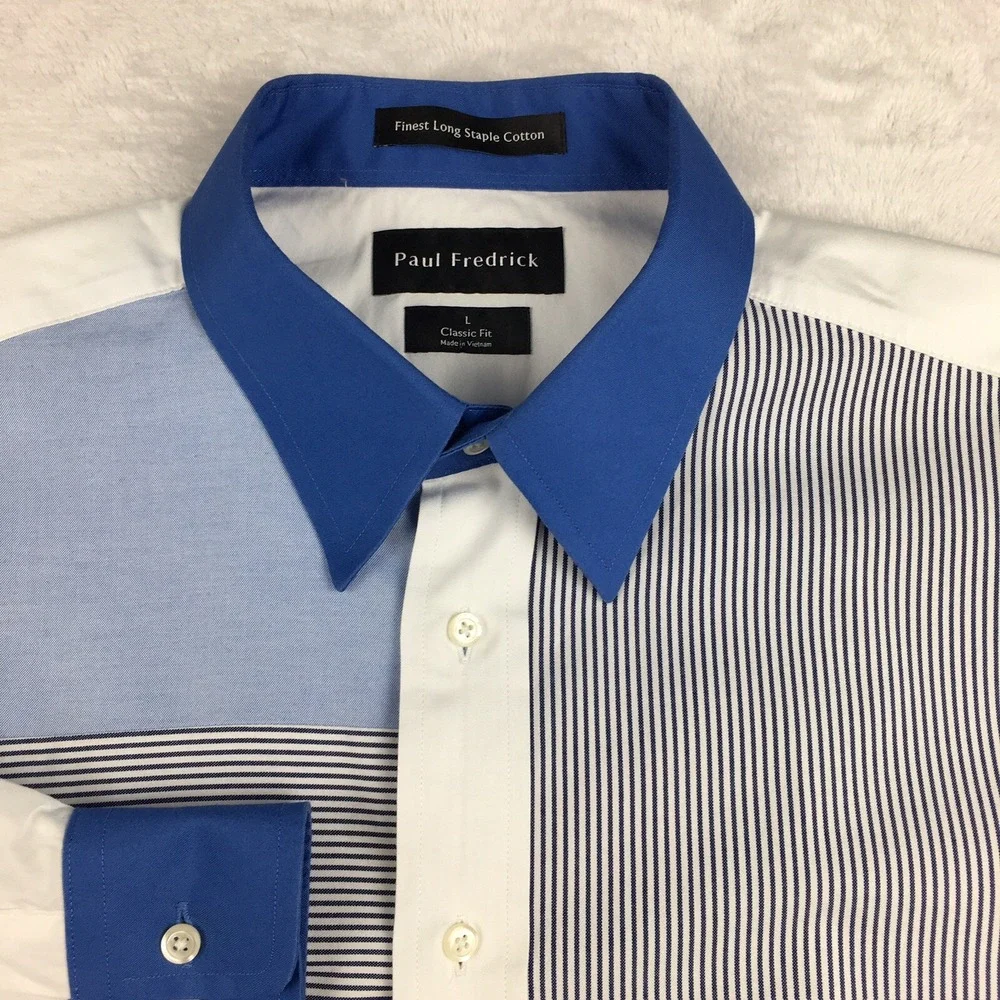 Paul Fredrick‎ Shirt Mens Large Multi-Pattern Panels Classic Fit